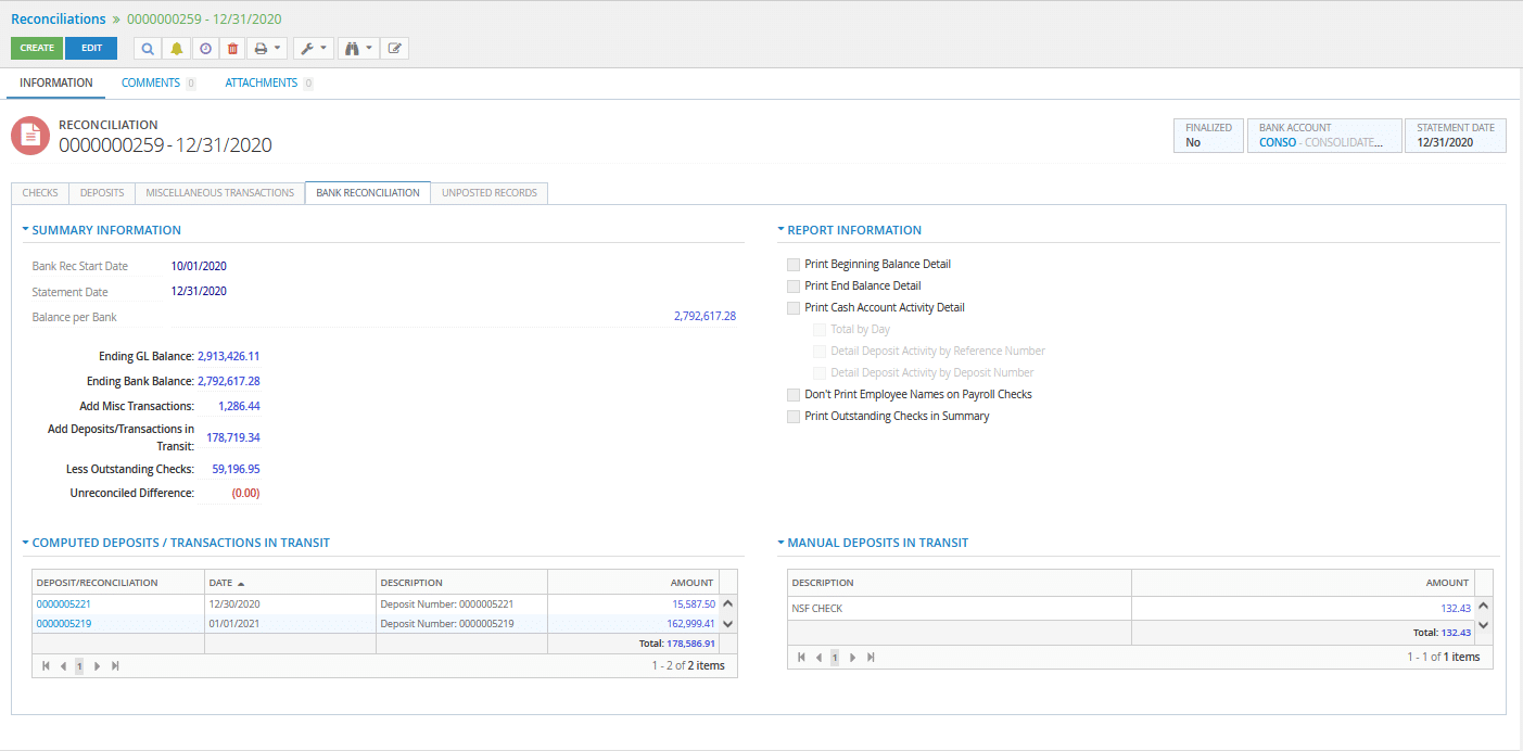 Bank Reconciliation screenshot