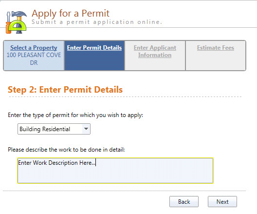 Permit application screenshot