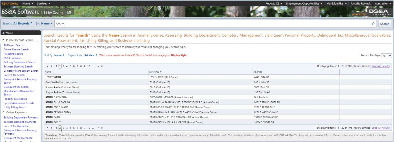 BS&A Online Services Public Records Search BS&A Software